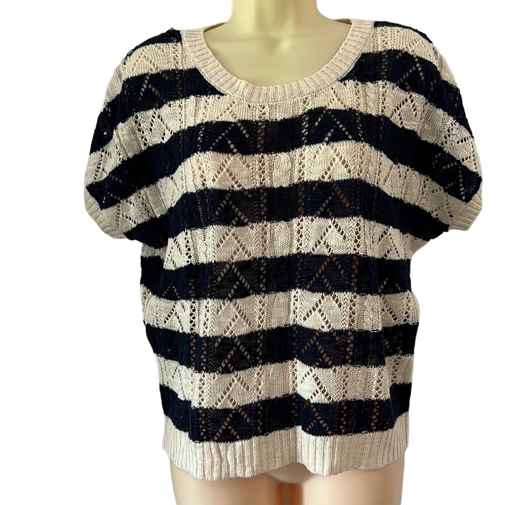 Forever 21 Navy Blue & Ivory Striped Knit Sweater Woman's Small